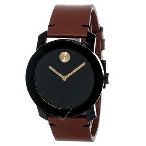 Movado Bold men’s Watch – Black & Gold with Brown Leather Strap